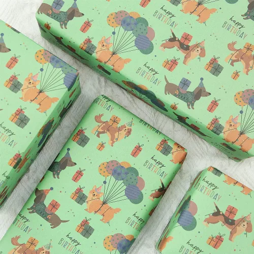 Miniatura 5 de Apol Papel de regalo de feliz cumpleaños, papel de regalo para cachorros, 4 hojas plegadas, papel de estraza para niños, niñas, mujeres, hombres