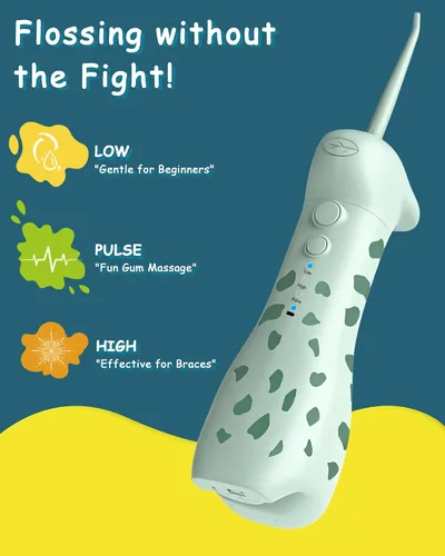 Miniatura 4 de Irrigador dental eléctrico para niños de 6 a 12 años, irrigador oral para niños con 3 modos suaves y 2 modos sónicos, kit dental compatible