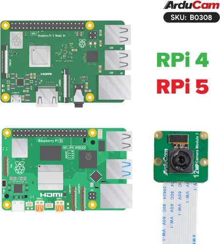 Miniatura 4 de Arducam para Raspberry Pi Cámara Módulo 3, 12MP IMX708 75° (D) Foco fijo Pi Cámara V3, para Raspberry Pi 5/4B/3B+, Zero