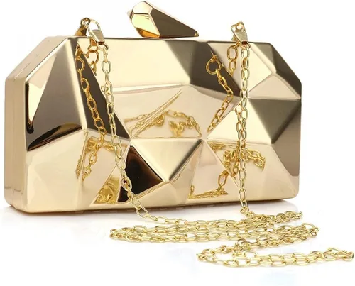 Miniatura 7 de Bolso de noche de metal con patrón geométrico de celosía para mujer, para boda, novia, graduación, bolso cruzado con cadena