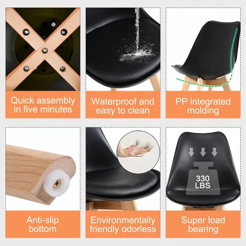 Miniatura 4 de LSSBOUGHT Sillas de comedor modernas de mediados de siglo, silla auxiliar de plástico con acolchado suave y patas de madera para comedor, sala