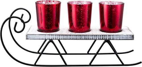 Miniatura 5 de Diamond Star Portavelas de Navidad, candelabros de cristal de mercurio, candelabro votivo decorativo para el hogar (rojo)