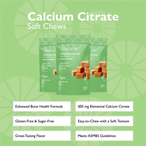 Miniatura 2 de Celebrate Vitamins Bariatric - Masticables suaves de citrato de calcio de 500 mg con 500 UI de vitamina D3, esencial para pacientes con bypass