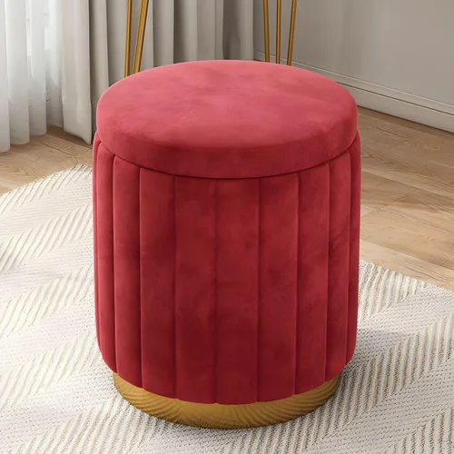 Miniatura 28 de Puf otomano para el hogar, otomano redondo de terciopelo con forma cilíndrica resistente a la decoloración con almacenamiento, reposapiés, taburete