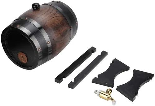 Miniatura 7 de Barril de envejecimiento de roble, contenedor de barril de vino de alta calidad de roble rojo negro a rayas vintage de 3 litros con soporte