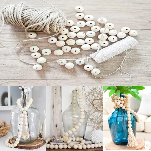 Miniatura 5 de 600 cuentas de madera de 0.472 in para manualidades con cordel de yute, cuentas redondas de madera natural sin terminar para manualidades, guirnalda