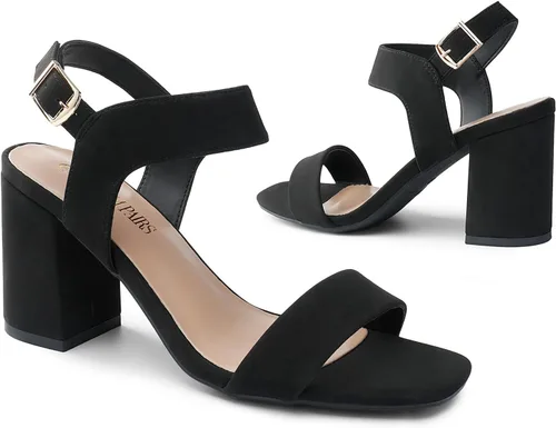 Miniatura 4 de DREAM PAIRS Sandalias de tacón alto y grueso para mujer, con puntera cuadrada, correa en el tobillo, cómodas sandalias
