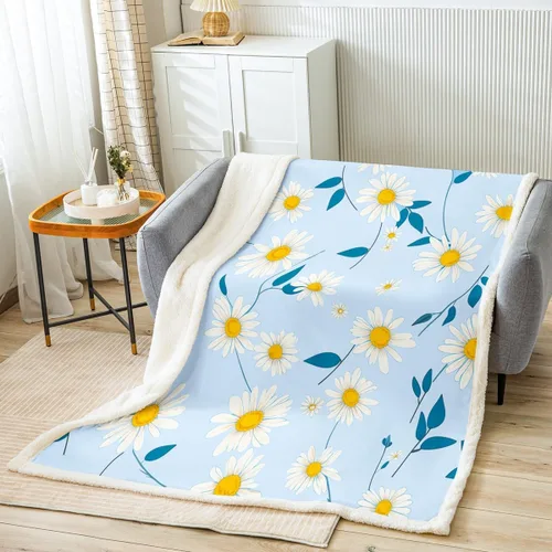 Miniatura 20 de Manfei Manta de margaritas, manta de flores amarillas y blancas para sofá, manta de cama de jardín botánico para niños y niñas, decoración