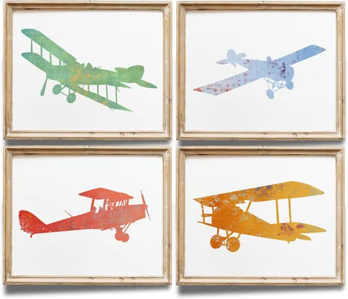 Miniatura 9 de Impresiones artísticas de aviones de guardería (juego de 4) – sin marco – 8 x 10 segundos Arte de pared encantador y caprichoso para guarderías