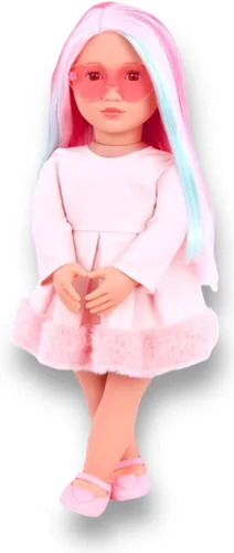 Miniatura 4 de Generation Fashion Dolls - Muñeca rosa de 18 pulgadas, pelo rosa con una raya de turquesa, lentes de sol de corazón rosa, vestido y zapatos rosados