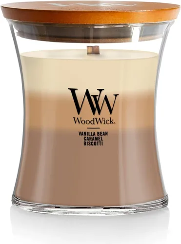 WoodWick Café Sweets Trilogy - Vela navideña de regalo para mujeres y hombres, vela de trilogía de reloj de arena mediano de 9.7 onzas con mecha