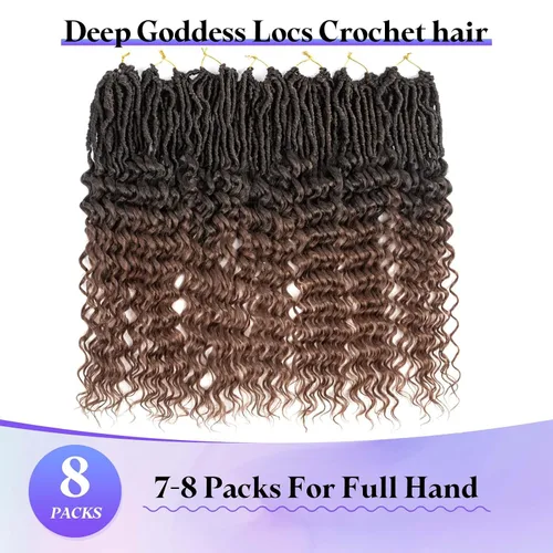 Miniatura 5 de Goddess Locs - Extensiones de cabello ondulado profundo de 24 pulgadas, 8 paquetes de trenzas de ganchillo sintéticas suaves, extensiones de cabello