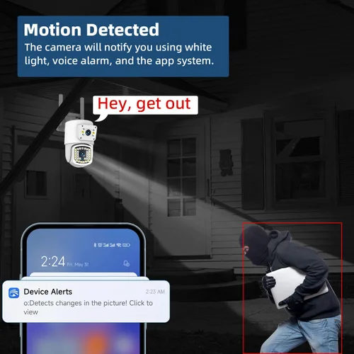 Miniatura 7 de Cámara de seguridad PTZ para exteriores con doble lente, cámara de vigilancia WiFi de 4MP con visión nocturna, detección de movimiento, seguimiento