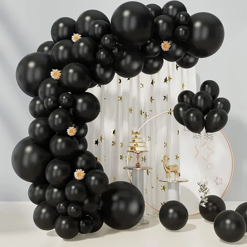 Miniatura 6 de EMART 100 globos negros de 12 pulgadas con cinta, helio de látex para fiestas de cumpleaños, baby shower, boda, graduación, Halloween, decoraciones