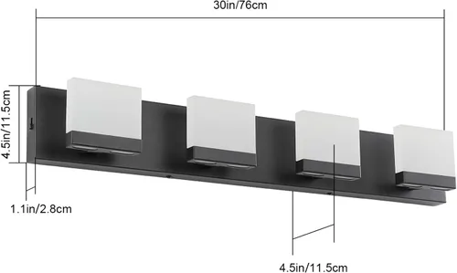 Miniatura 6 de SineRise Lámparas de tocador de baño modernas LED (4 luces, 30 pulgadas, 5CCT), lámparas de pared de baño modernas de acrílico mate negro sobre