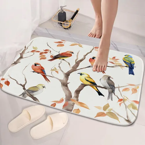 Miniatura 4 de TheBlackSpot Juego de 3 alfombras de baño rústicas de primavera de granja, diseño botánico de pájaros, tapete de baño de espuma viscoelástica