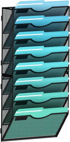 Miniatura 10 de Gawerk Organizador de archivos colgante de 6 niveles, soporte de malla para archivos de pared, estante para carpetas de papel con bandeja plana Negro