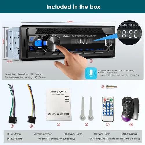 Miniatura 9 de Radio de coche Bluetooth, estéreo de automóvil DIN único, radio FM, receptores de audio para automóvil con llamadas manos libres y transmisión