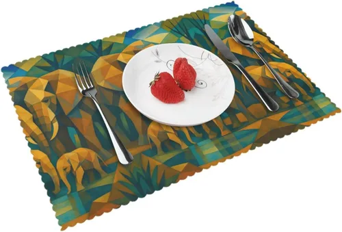 Miniatura 14 de Rectangular Placemats Set of 4, Heat Resistant Beach Sand Texture Printed Kitchen Dining Table Mats
