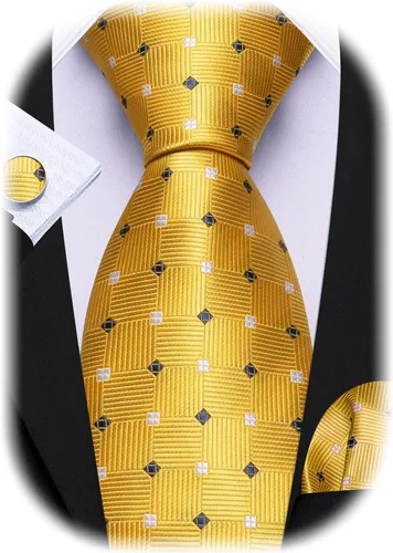 Miniatura 185 de Barry.Wang Juego de corbatas a cuadros para hombre con pañuelo gemelos de rayas clásicas