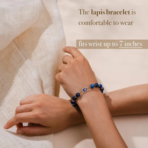 Miniatura 5 de VIBE MOOD ENERGY - Pulsera de protección Pulsera de cuentas de lapislázuli con dije contra el mal de ojo Pulsera de triple protección para aliviar