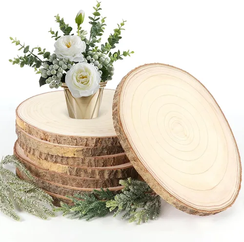 Miniatura 8 de Adrattnay 8 piezas de rebanadas de madera para centros de mesa de 10 a 12 pulgadas, círculos redondos de madera de Paulownia para centro de mesa