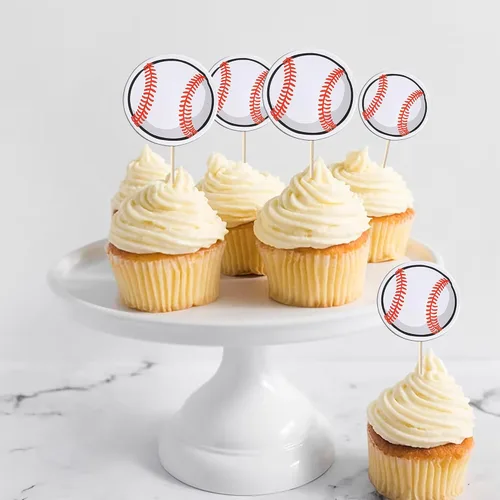 Miniatura 5 de Rsstarxi Paquete de 40 adornos de béisbol para cupcakes con temática de pelota deportiva, para decoración de pasteles de baby shower, temática