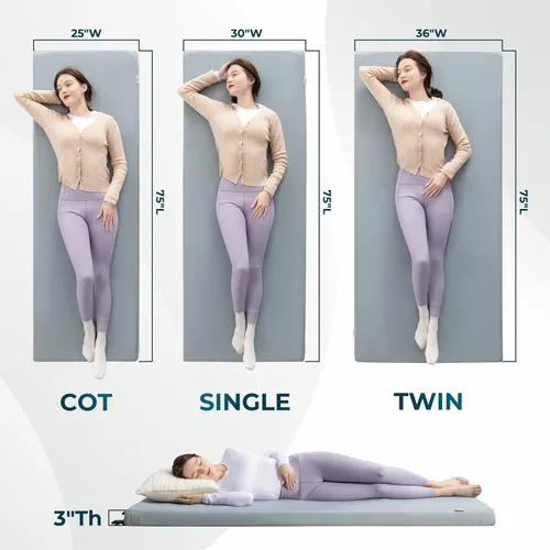 Miniatura 4 de Kingfun Colchón de espuma viscoelástica CertiPUR-US de 3 pulgadas, impermeable, enrollable, tapete grueso para dormir para tienda de campaña