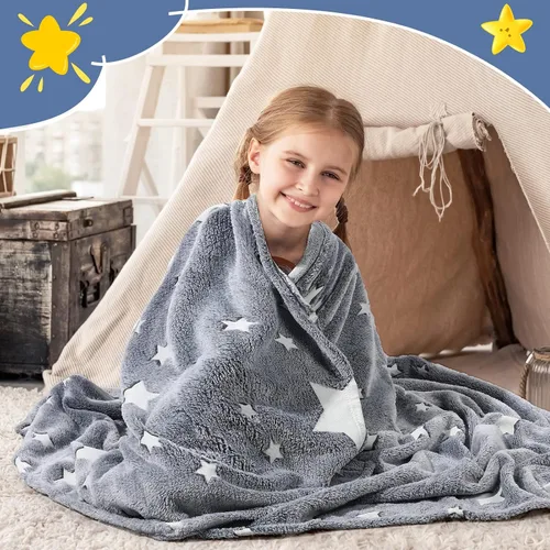Miniatura 3 de 2 mantas que brillan en la oscuridad, regalos de Navidad y cumpleaños para niños, manta de franela suave y cálida para niños y niñas, 47 x 59