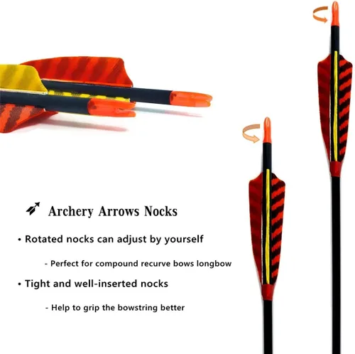 Miniatura 6 de Caza Tiro con arco Flechas de carbono, letszhu Target Practice Flecha 500 Spine fletched 4 inch Real Plumas con puntos de campo para Longbow Recurvo