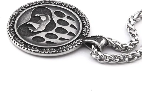 Miniatura 3 de BAVIPOWER Collar con colgante de pata de oso con diseño de nudo celta de acero inoxidable nórdico escandinavo collar auténtico vikingo.
