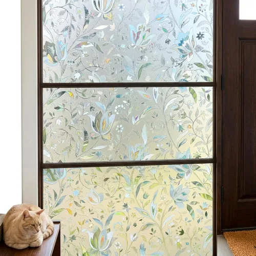 Miniatura 7 de Película decorativa para ventana Tulip, película de privacidad esmerilada sin pegamento, película para puerta de vidrio emplomado, adherencia
