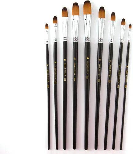 Miniatura 5 de Filbert Juego de 9 pinceles de pintura de mango largo, pelo sintético de calidad y mango de madera para pintura al óleo acrílica de acuarela, ideal