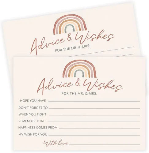 Miniatura 2 de Printed Party Tarjetas de consejos de boda y buenos deseos, tema boho arco iris, juego de 50