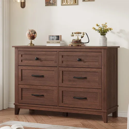 Miniatura 20 de GarveeHome Cómoda de 6 cajones para dormitorio, cómoda de 47 pulgadas de ancho con almacenamiento independiente, baúl de almacenamiento de madera