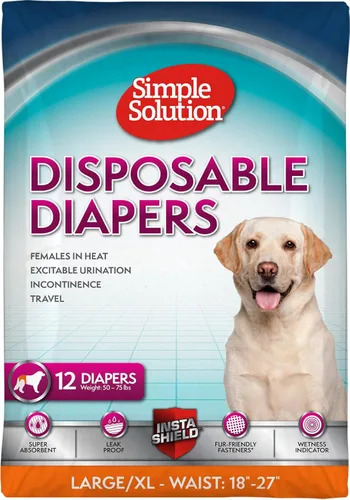 Miniatura 16 de Simple Solution - Pañales desechables para perras Super absorbentes, a prueba de fugas Para hembras en celo, que se orinan por la emoción