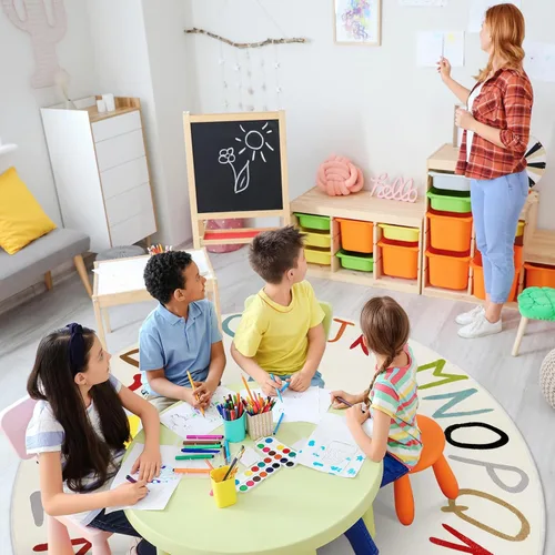 Miniatura 9 de LIVEBOX ABC Play Room - Alfombra redonda para niños, alfombra grande y colorida para guardería, alfombra de área de arcoíris para aula, alfombras
