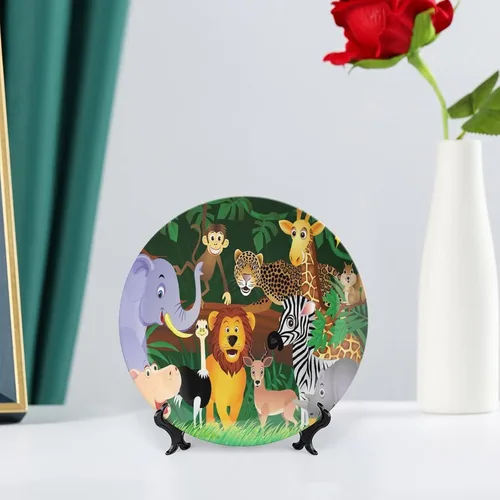 Miniatura 6 de Plato decorativo de 6 pulgadas, manualidades de cerámica del zoológico, animales en la selva, placa de exhibición divertida para cenas, eventos