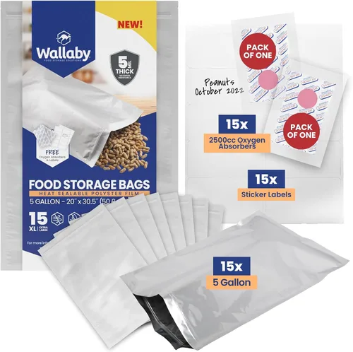 Miniatura 8 de Wallaby 30 bolsas de Mylar de 1 galón con absorbentes de oxígeno de 400 cc, bolsas de almacenamiento de alimentos a largo plazo de 10 mil de grosor