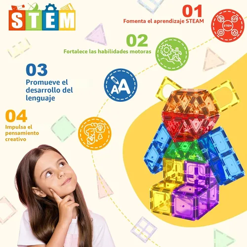 Miniatura 2 de Coodoo 60 PIEZAS Bloques Magnéticos de Construcción para Niños Juguetes STEM Bloques Magnéticos Juguetes Sensoriales Juegos para Niños Imán Juego