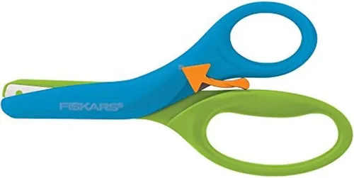 Fiskars Tijeras de entrenamiento para niños mayores de 3 años con fácil agarre, tijeras de seguridad para niños pequeños para la escuela o