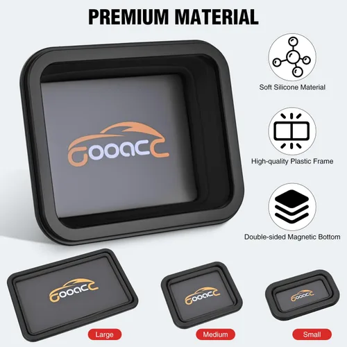 Miniatura 3 de GOOACC Juego de bandejas magnéticas plegables de 3 tamaños, bandejas de herramientas plegables de silicona negra, organizador para tornillos