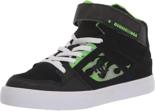 DC Zapatos de patinaje para niños con correa de tobillo y cordones elásticos, negro, rosado (BlackPinkBlack)
