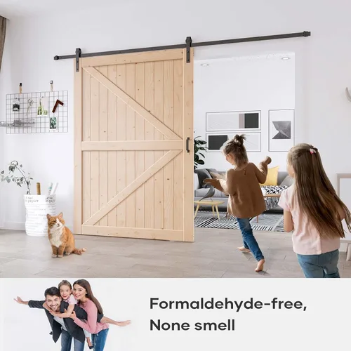 Miniatura 2 de EaseLife Puerta corredera estilo granero de 60 pulgadas x 84 pulgadas con kit de herrajes de puerta de granero de 10 pies y manija incluida