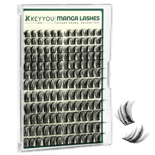 Miniatura 8 de KEYYOU Lash Manga, racimos de pestañas de 0.315 a 0.709 pulgadas, extensiones de pestañas naturales para bricolaje con banda fina suave (MG03)