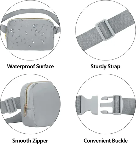 Miniatura 4 de VOROLO Riñonera para mujeres y hombres, bolsa cruzada, bolsa de cinturón con correa ajustable, Gris claro, Talla única
