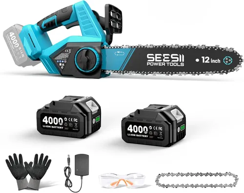Miniatura 13 de Seesii Mini motosierra, mini motosierra de 6 pulgadas, inalámbrica, de mano, con 2 baterías, para cortar árboles, cortar madera, el mejor regalo Azul