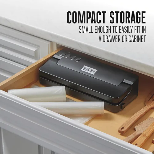 Miniatura 7 de Weston Máquina compacta selladora al vacío de alimentos, potente bomba de 23 pulgadas de Hg, para bolsas de hasta 11 pulgadas de ancho, 100 vatios