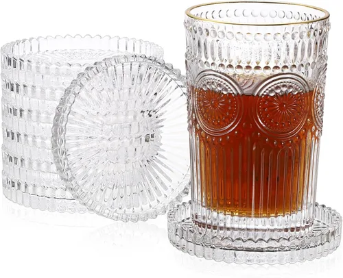 Miniatura 13 de JUXYES Juego de 5 posavasos de cristal tono ámbar redondos, tapetes para tazas de vidrio para bebidas, café, té, vino, posavasos decorativos