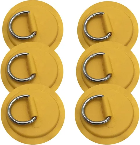 6 piezas de acero inoxidable D anillos parche para PVC inflable barco canoa balsa bote bote kayak tabla de surf tabla de remo Amarillo